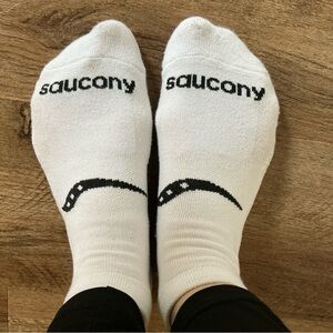 White worn used athletic socks for going to the gym, not new, pre-owned